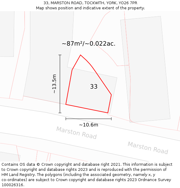 33, MARSTON ROAD, TOCKWITH, YORK, YO26 7PR: Plot and title map