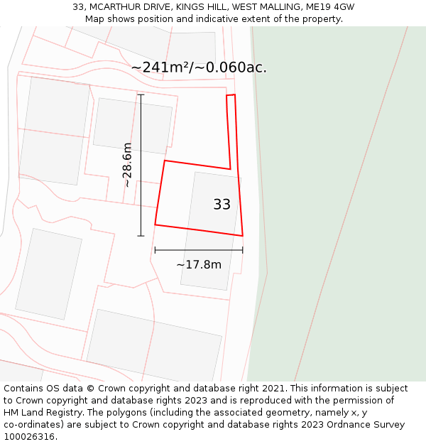 33, MCARTHUR DRIVE, KINGS HILL, WEST MALLING, ME19 4GW: Plot and title map