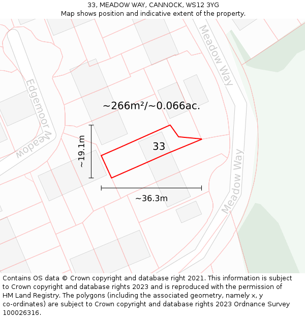 33, MEADOW WAY, CANNOCK, WS12 3YG: Plot and title map