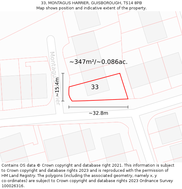 33, MONTAGUS HARRIER, GUISBOROUGH, TS14 8PB: Plot and title map