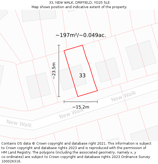 33, NEW WALK, DRIFFIELD, YO25 5LE: Plot and title map