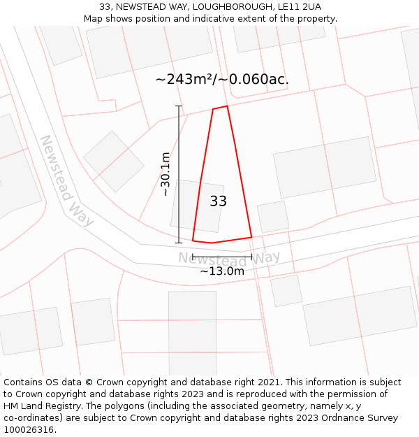 33, NEWSTEAD WAY, LOUGHBOROUGH, LE11 2UA: Plot and title map