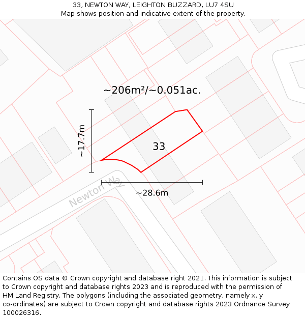 33, NEWTON WAY, LEIGHTON BUZZARD, LU7 4SU: Plot and title map