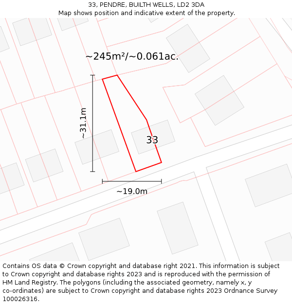 33, PENDRE, BUILTH WELLS, LD2 3DA: Plot and title map