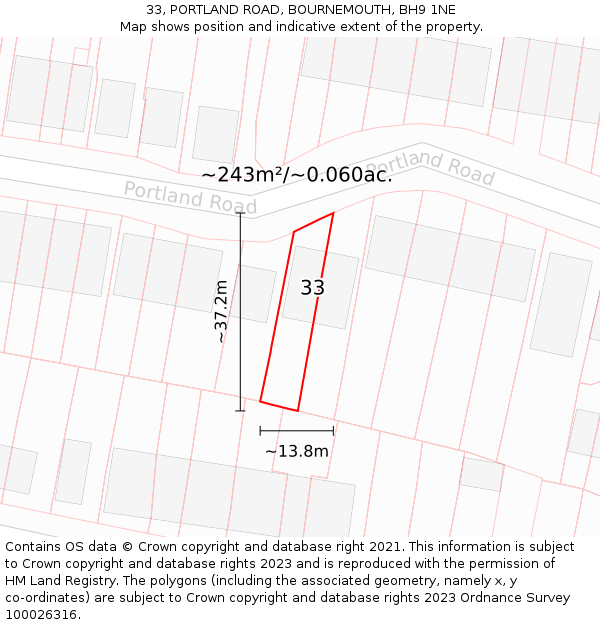 33, PORTLAND ROAD, BOURNEMOUTH, BH9 1NE: Plot and title map