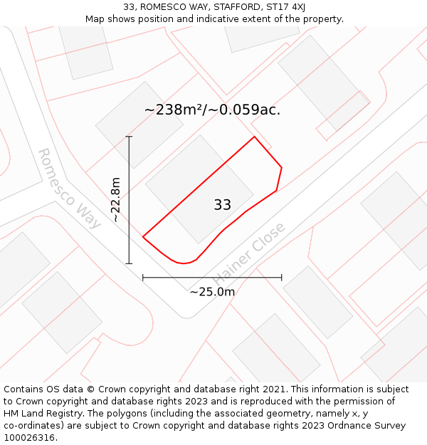 33, ROMESCO WAY, STAFFORD, ST17 4XJ: Plot and title map