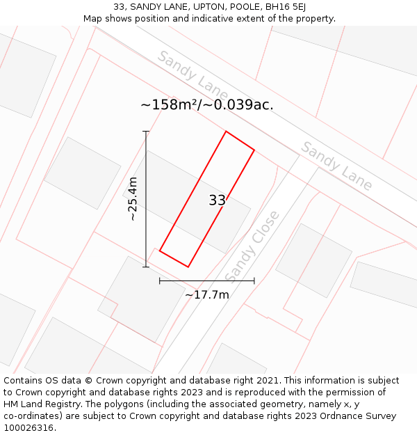 33, SANDY LANE, UPTON, POOLE, BH16 5EJ: Plot and title map