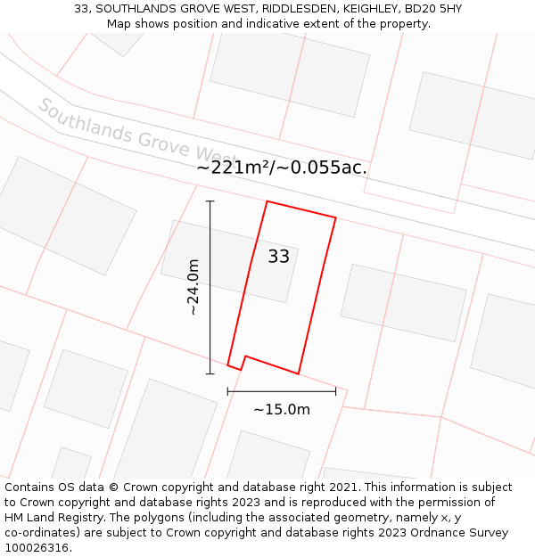 33, SOUTHLANDS GROVE WEST, RIDDLESDEN, KEIGHLEY, BD20 5HY: Plot and title map