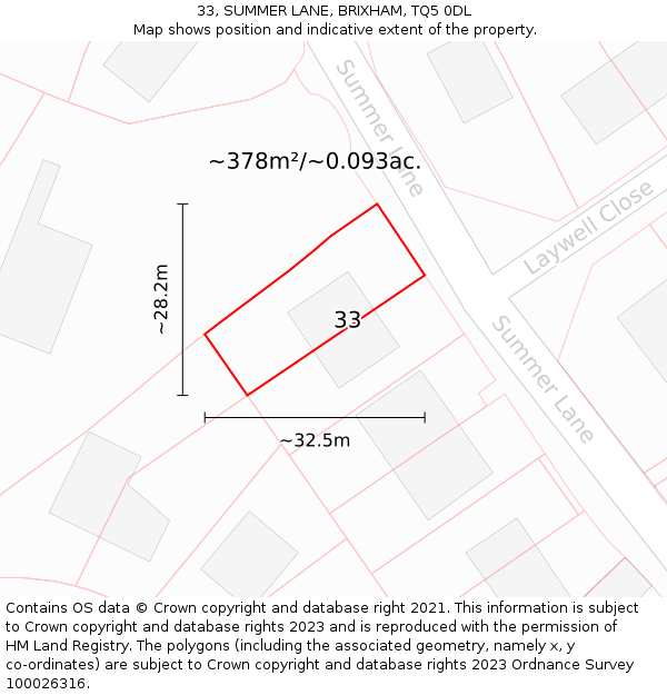 33, SUMMER LANE, BRIXHAM, TQ5 0DL: Plot and title map