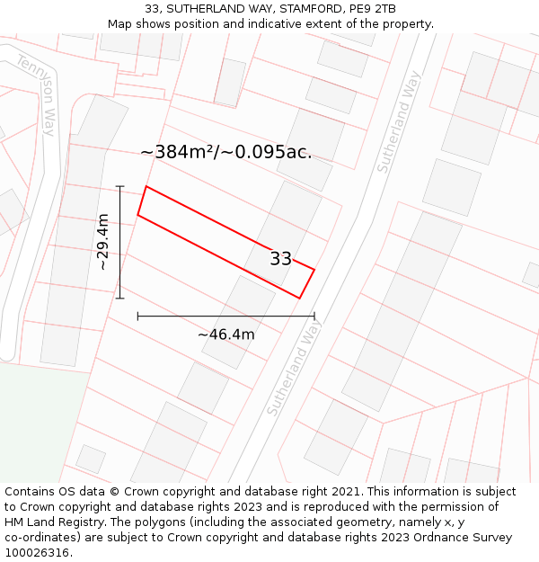 33, SUTHERLAND WAY, STAMFORD, PE9 2TB: Plot and title map