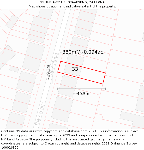 33, THE AVENUE, GRAVESEND, DA11 0NA: Plot and title map