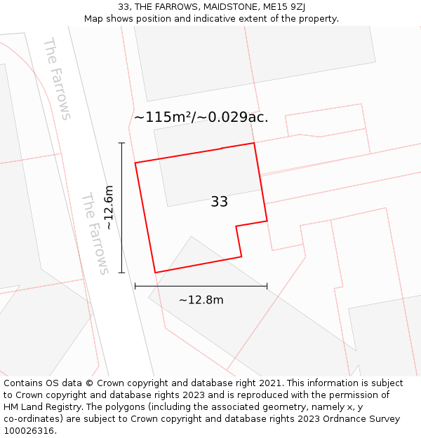 33, THE FARROWS, MAIDSTONE, ME15 9ZJ: Plot and title map