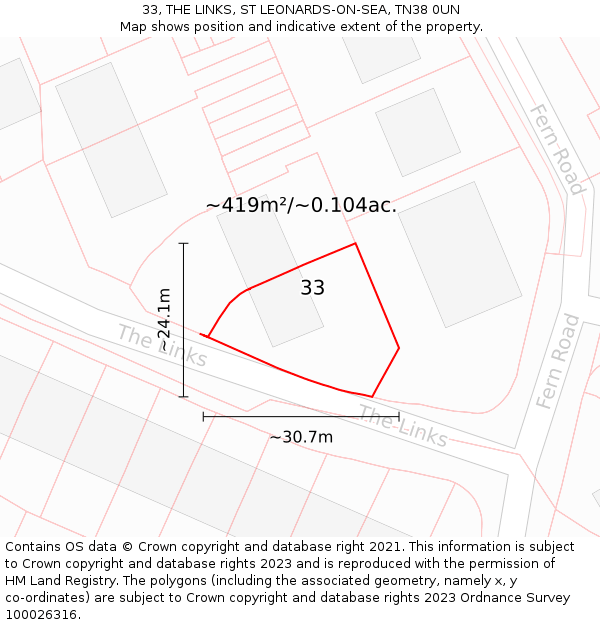 33, THE LINKS, ST LEONARDS-ON-SEA, TN38 0UN: Plot and title map