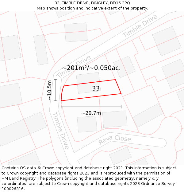 33, TIMBLE DRIVE, BINGLEY, BD16 3PQ: Plot and title map