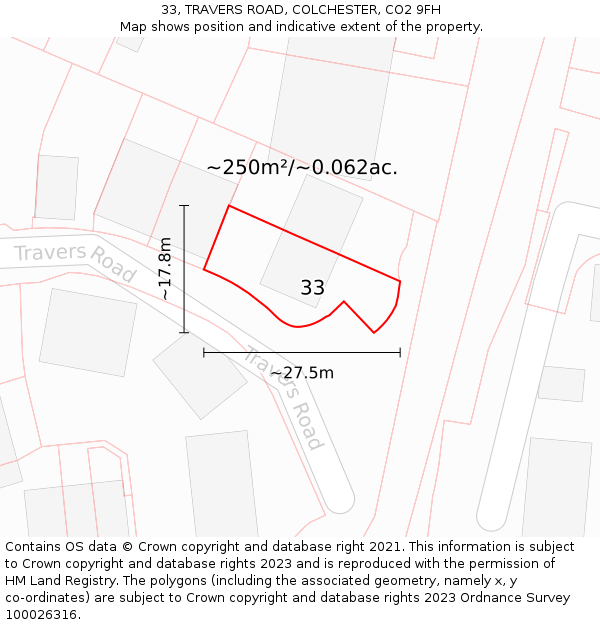 33, TRAVERS ROAD, COLCHESTER, CO2 9FH: Plot and title map