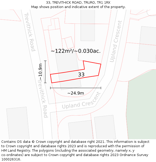 33, TREVITHICK ROAD, TRURO, TR1 1RX: Plot and title map