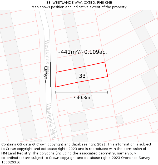 33, WESTLANDS WAY, OXTED, RH8 0NB: Plot and title map