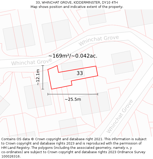 33, WHINCHAT GROVE, KIDDERMINSTER, DY10 4TH: Plot and title map