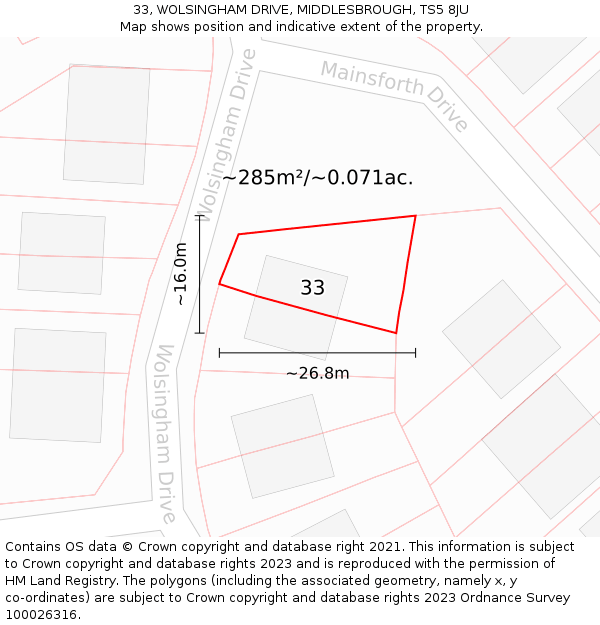 33, WOLSINGHAM DRIVE, MIDDLESBROUGH, TS5 8JU: Plot and title map