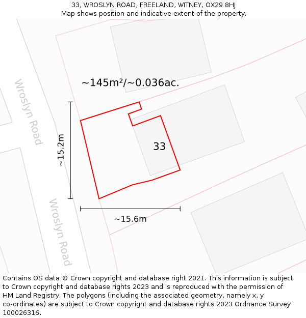 33, WROSLYN ROAD, FREELAND, WITNEY, OX29 8HJ: Plot and title map