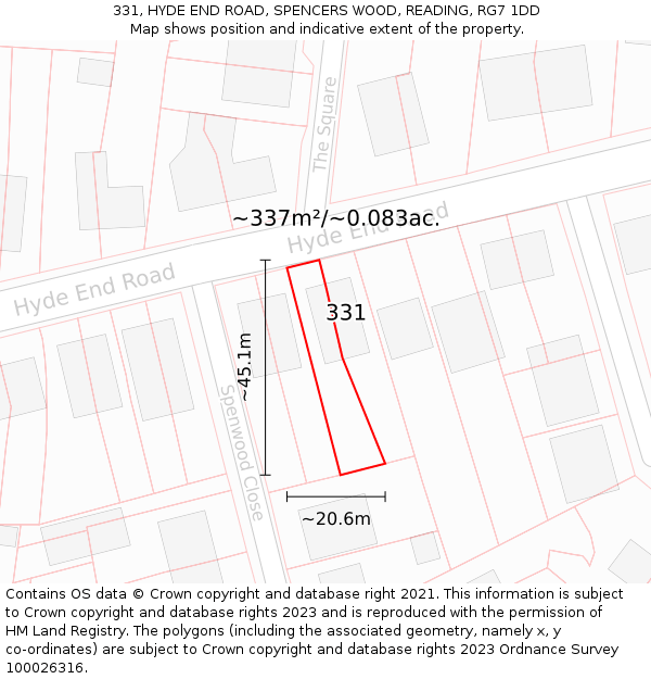 331, HYDE END ROAD, SPENCERS WOOD, READING, RG7 1DD: Plot and title map