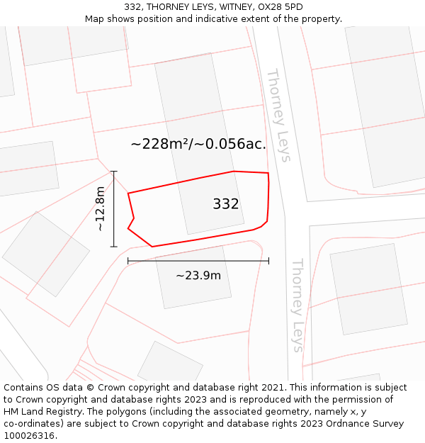 332, THORNEY LEYS, WITNEY, OX28 5PD: Plot and title map