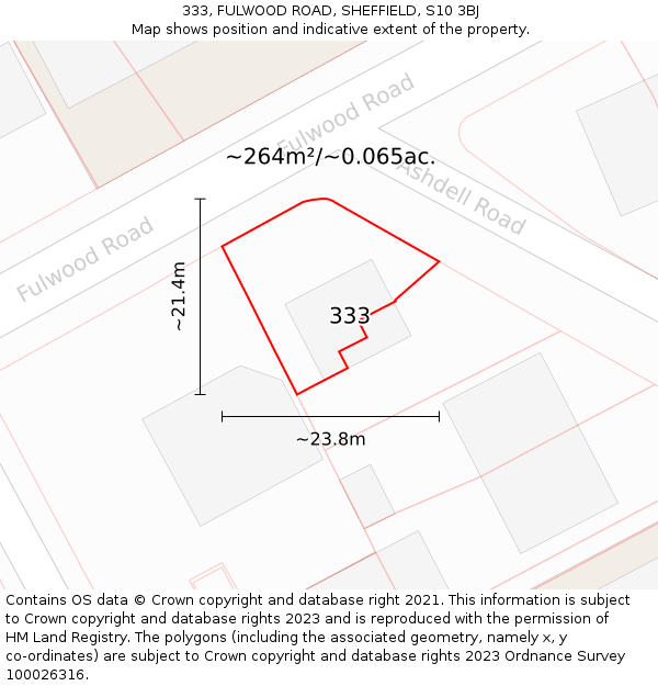 333, FULWOOD ROAD, SHEFFIELD, S10 3BJ: Plot and title map