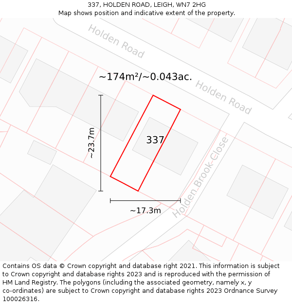 337, HOLDEN ROAD, LEIGH, WN7 2HG: Plot and title map