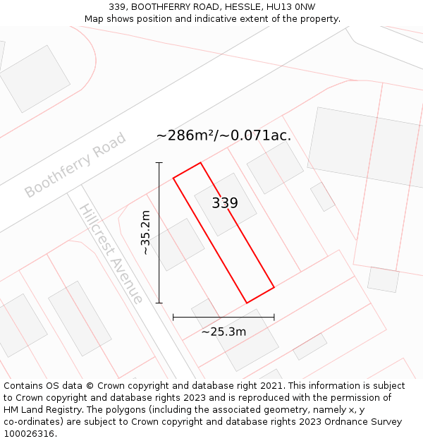 339, BOOTHFERRY ROAD, HESSLE, HU13 0NW: Plot and title map