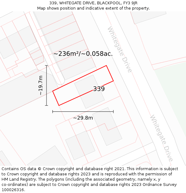 339, WHITEGATE DRIVE, BLACKPOOL, FY3 9JR: Plot and title map