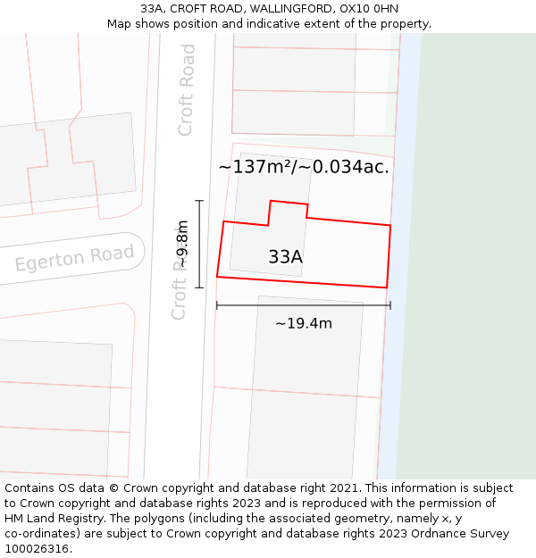 33A, CROFT ROAD, WALLINGFORD, OX10 0HN: Plot and title map