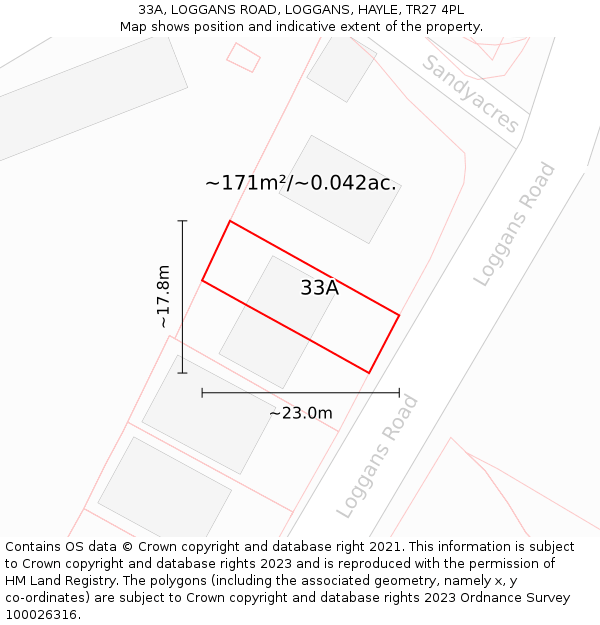 33A, LOGGANS ROAD, LOGGANS, HAYLE, TR27 4PL: Plot and title map