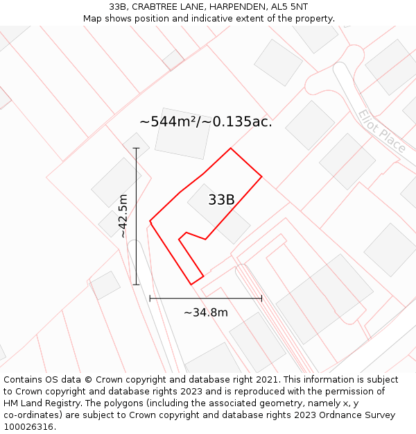 33B, CRABTREE LANE, HARPENDEN, AL5 5NT: Plot and title map