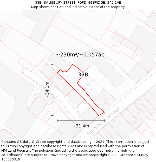 33B, SALISBURY STREET, FORDINGBRIDGE, SP6 1AB: Plot and title map