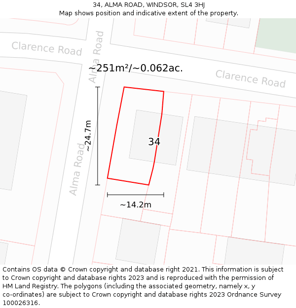 34, ALMA ROAD, WINDSOR, SL4 3HJ: Plot and title map