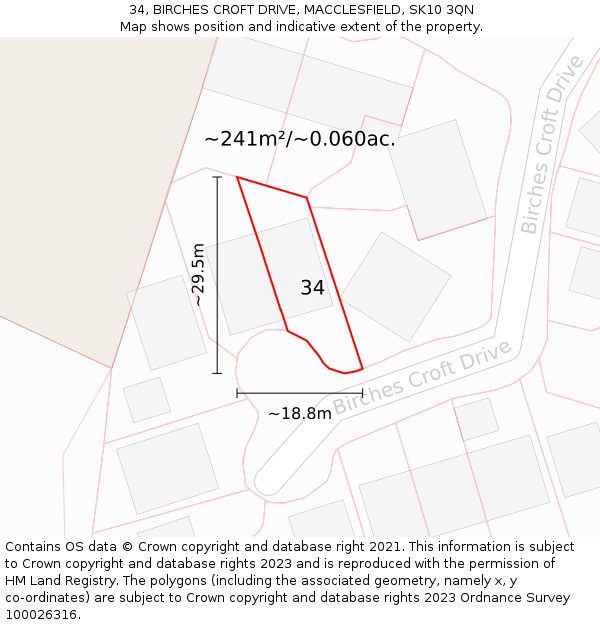 34, BIRCHES CROFT DRIVE, MACCLESFIELD, SK10 3QN: Plot and title map