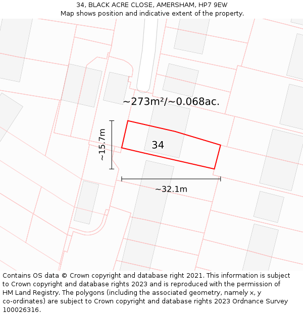 34, BLACK ACRE CLOSE, AMERSHAM, HP7 9EW: Plot and title map