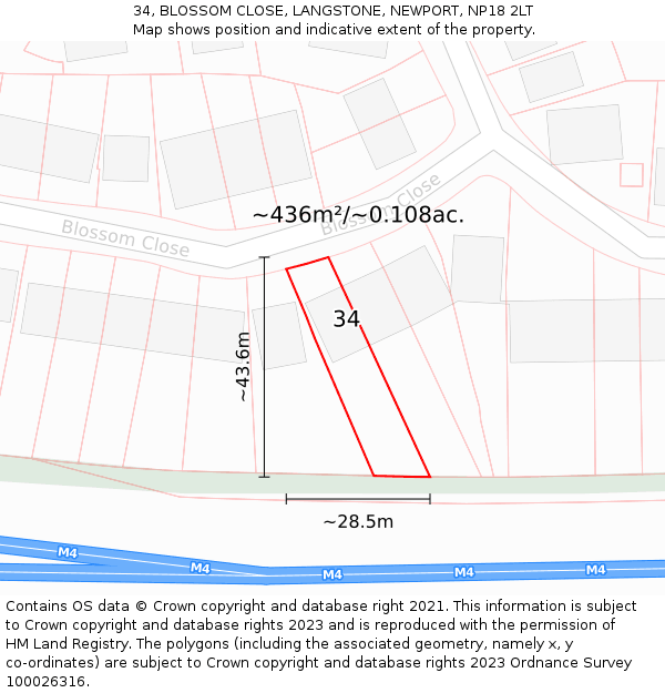 34, BLOSSOM CLOSE, LANGSTONE, NEWPORT, NP18 2LT: Plot and title map