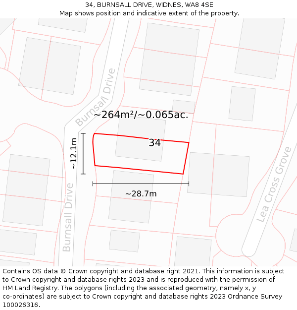 34, BURNSALL DRIVE, WIDNES, WA8 4SE: Plot and title map