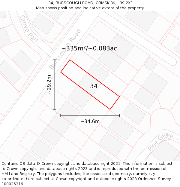 34, BURSCOUGH ROAD, ORMSKIRK, L39 2XF: Plot and title map