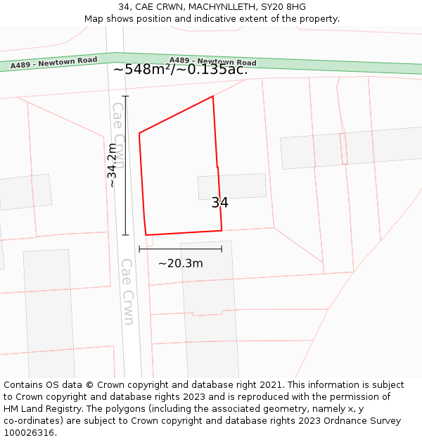 34, CAE CRWN, MACHYNLLETH, SY20 8HG: Plot and title map