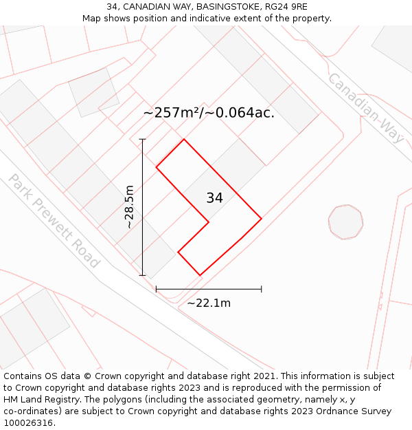 34, CANADIAN WAY, BASINGSTOKE, RG24 9RE: Plot and title map