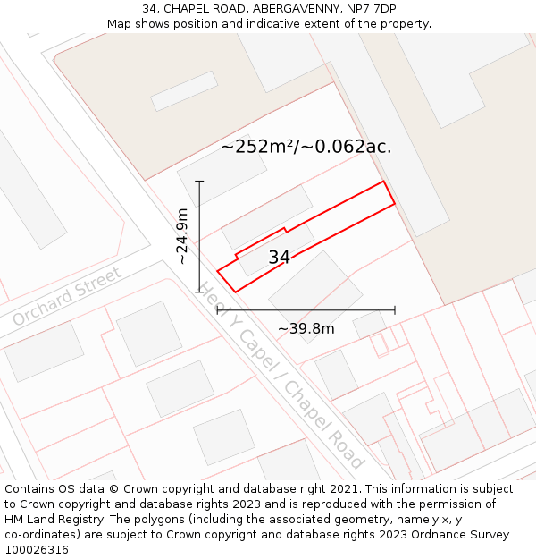 34, CHAPEL ROAD, ABERGAVENNY, NP7 7DP: Plot and title map