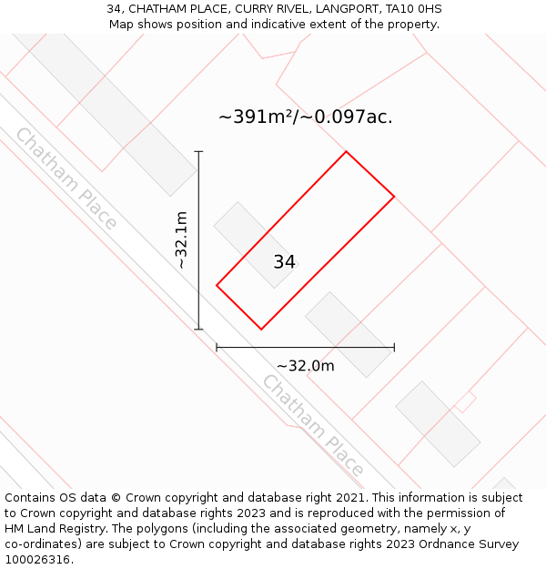 34, CHATHAM PLACE, CURRY RIVEL, LANGPORT, TA10 0HS: Plot and title map