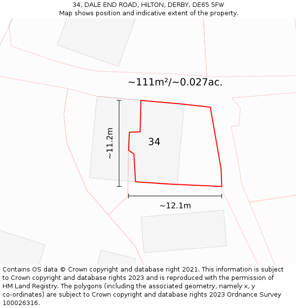 34, DALE END ROAD, HILTON, DERBY, DE65 5FW: Plot and title map