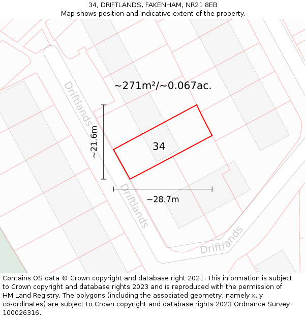 34, DRIFTLANDS, FAKENHAM, NR21 8EB: Plot and title map