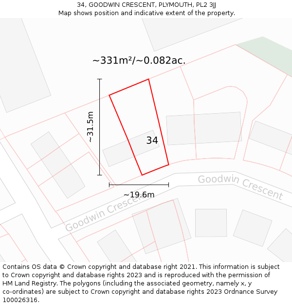 34, GOODWIN CRESCENT, PLYMOUTH, PL2 3JJ: Plot and title map