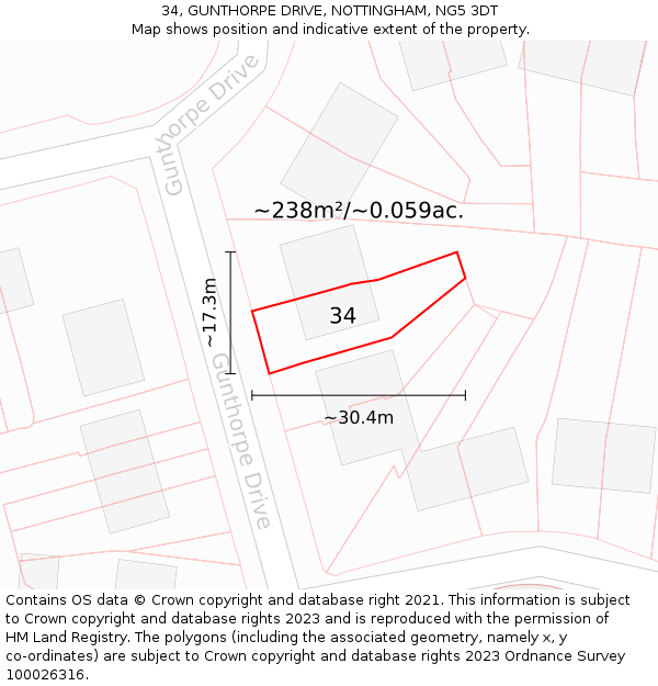 34, GUNTHORPE DRIVE, NOTTINGHAM, NG5 3DT: Plot and title map