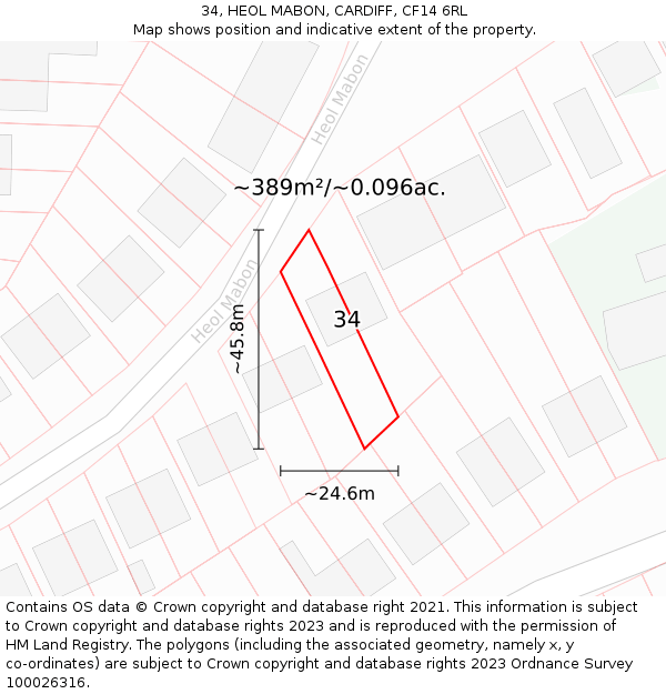 34, HEOL MABON, CARDIFF, CF14 6RL: Plot and title map