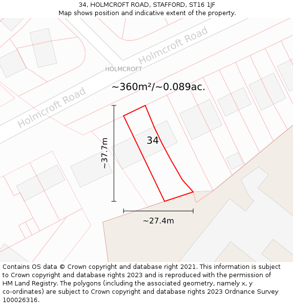 34, HOLMCROFT ROAD, STAFFORD, ST16 1JF: Plot and title map